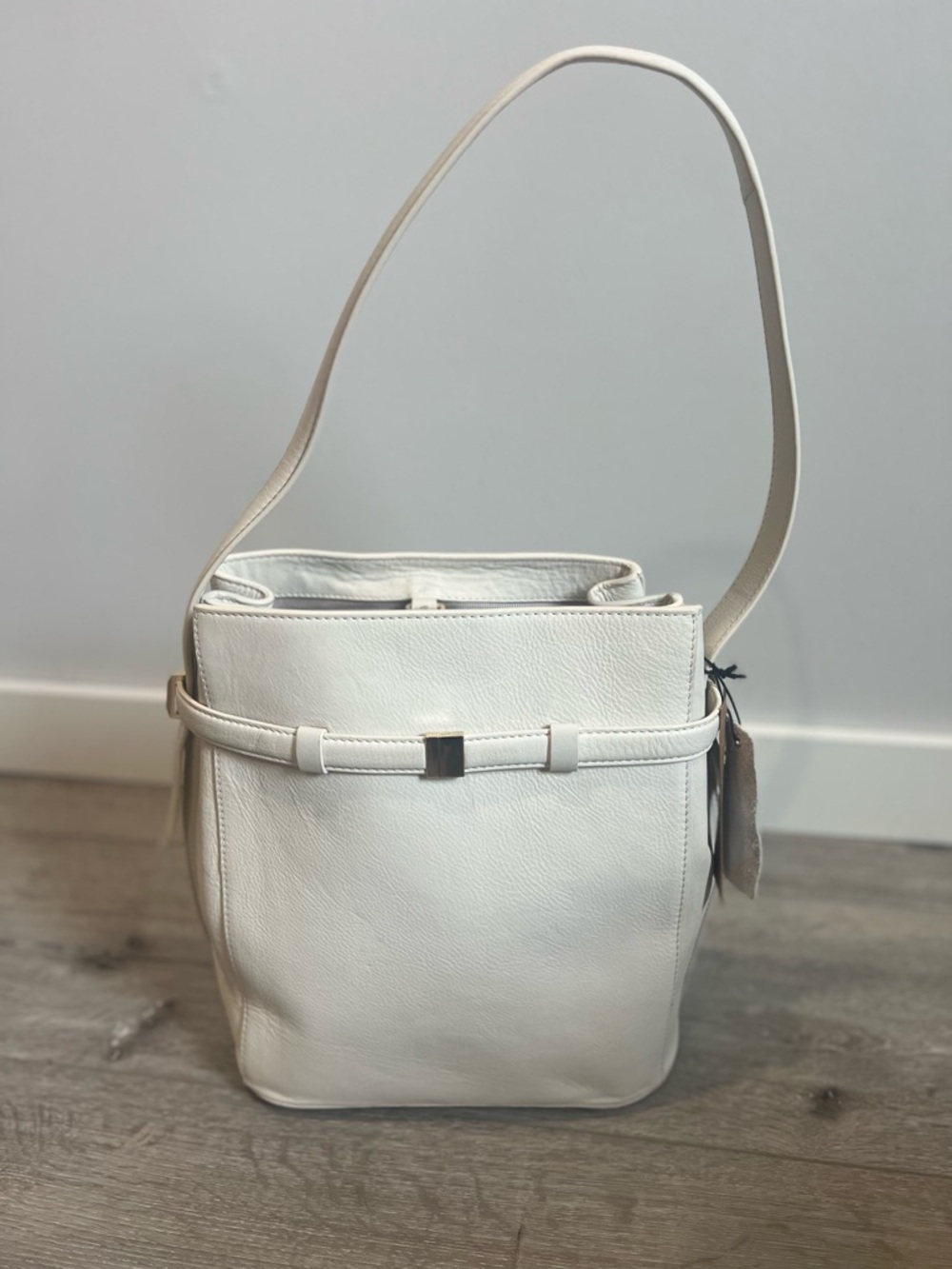 Margot New York cream Leather belter bucket purse